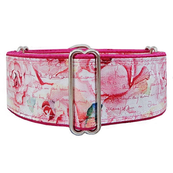 Martingale dog collar. Roses & Poetry floral. Adjustable dog collar, greyhound collar, whippet collar, doberman collar.