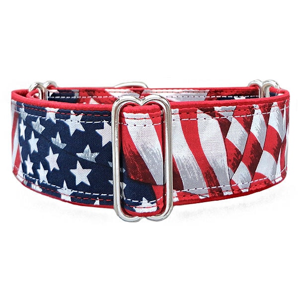 Old Glory, red, white & blue, patriotic collar, adjustable martingale dog collar, greyhound collar, whippet collar, great dane collar.