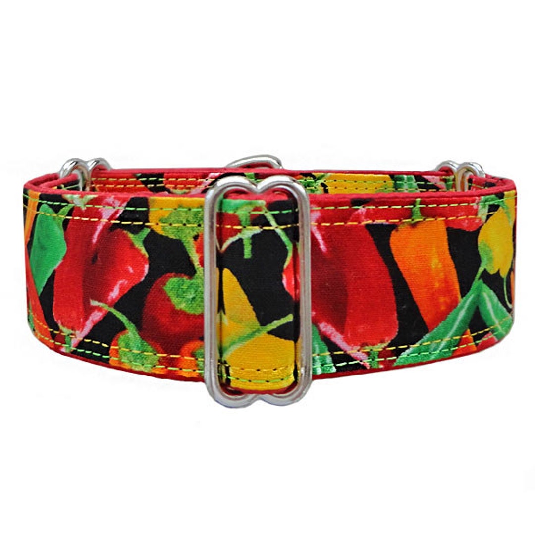 Chili Peppers Adjustable Martingale Dog Collar, Greyhound, Whippet