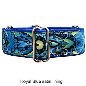 Bright royal blue, turquoise and green art deco byzantine adjustable martingale dog collar.  Greyhound, whippet, sighthound collar.