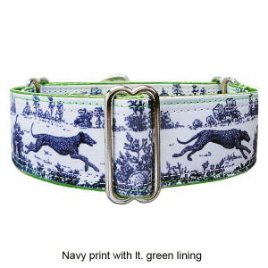Sighthound Toile satin lined martingale dog collar. Greyhound, lurcher, whippet, galgo collar. Unfrogettable!