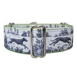 Sighthound Toile satin lined martingale dog collar. Greyhound, lurcher, whippet, galgo collar. Unfrogettable!