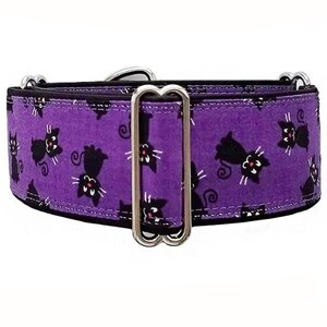 Purple kitties! Adjustable martingale dog collar. Greyhound collar, whippet collar, doberman collar, great dane collar. Made to order!