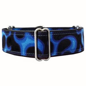 Blue flames!  Adjustable martingale dog collar, greyhound collar, whippet collar, doberman collar, great dane collar. Made to order!