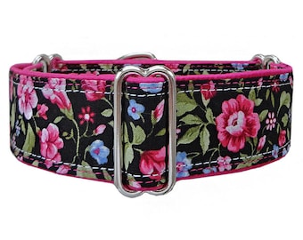 Pink and blue floral, adjustable martingale dog collar, greyhound collar, whippet collar, doberman collar!   Made to order.