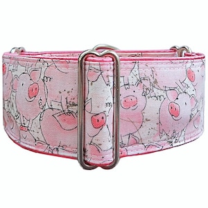 Martingale Dog Collar. Pink Piggies Adjustable greyhound, whippet sighthound dog dollar, Unfrogettable!