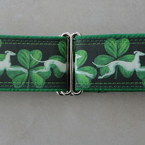 Jane Walker, Hounds & Shamrocks adjustable martingale dog collar, greyhound, whippet, lurcher, collar, satin lining. Unfrogettable image 2