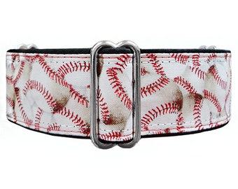 Baseballs martingale. Sports dog collar, greyhound martingale collar, whippet collar, doberman collar.