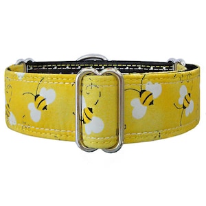 Happy bees! Yellow bumble bee martingale collar, greyhound collar, whippet collar, great dane collar. Made to order.