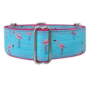 Mini Flamingos. Adjustable martingale dog collar, greyhound, whippet, galgo, doberman, mastiff. Made to order.