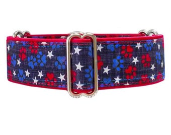 Patriotic Pawprints Dog Collar: Red, White & Blue Martingale Collar