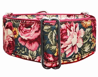 Vintage Roses Martingale Dog Collar: Floral Sighthound Collar