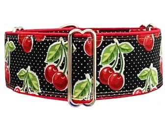 Cherry Martingale Collar, Greyhound, Whippet, Satin Lined, Made to Order, Custom Fit.