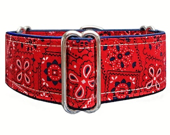 Red and navy bandanna/ bandana dog collar. Adjustable martingale dog collar, greyhound, whippet, doberman, shepherd, husky.
