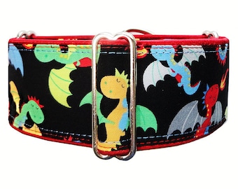 Dragons!! Adjustable martingale dog collar, greyhound collar, whippet collar, doberman collar, boxer collar.   Made to order!
