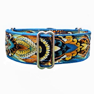 Martingale dog collar. Turquois, teal and gold Art Deco/ Byzantine martingale collar.  Greyhound, whippet, sighthound collar. Unfrogettable!