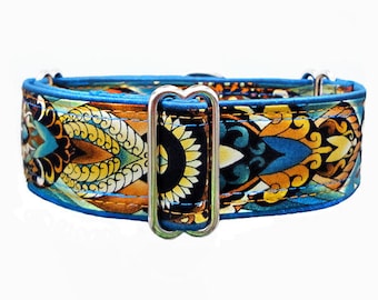 Martingale dog collar. Turquois, teal and gold Art Deco/ Byzantine martingale collar.  Greyhound, whippet, sighthound collar. Unfrogettable!