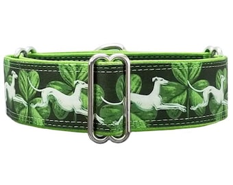Hounds & Shamrocks adjustable martingale dog collar, greyhound, whippet, lurcher, collar, satin lining.  Unfrogettable!