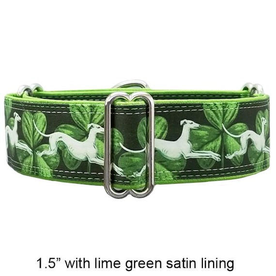 Hounds & Shamrocks adjustable martingale dog collar, greyhound, whippet, lurcher, collar, satin lining.  Unfrogettable!