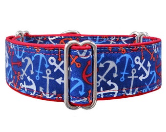 Martingale dog collar. Patriotic Anchors! Adjustable greyhound collar, whippet collar, doberman, great dane, boxer collar. Made to order!