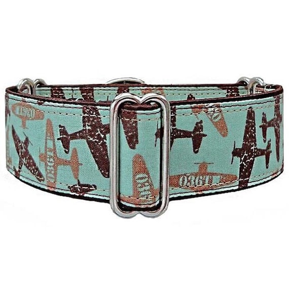 Vintage airplanes! Adjustable martingale dog collar, greyhound collar, whippet collar, doberman collar, great dane collar. Out of print!