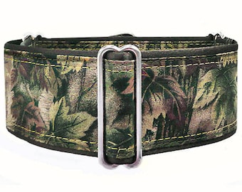 Forest camo martingale dog collar. Autumn leaves.  Greyhound collar, whippet collar, doberman collar. Made to order!