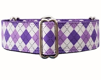 Purple Argyle Martingale Dog Collar: Adjustable Sighthound Collar