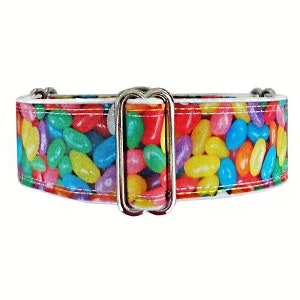 Jelly Beans! Adjustable martingale dog collar, greyhound, whippet, doberman.  Unfrogettable!
