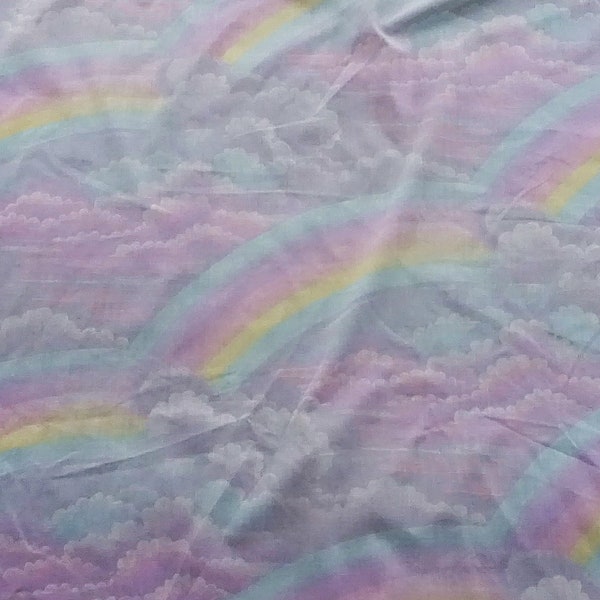 80s 90s Pastel Rainbow Cloud Print Sheet Twin Fitted Sheet Vintage Fairy Kei Bedding