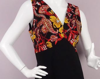 1970s Maxi Dress Black Floral Gown New Old Stock Vintage Nu Mode