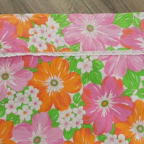 70s Flower Power Sheet Vintage Wabasso Full Double Flat Martinique Floral Cotton Bedsheet 1970s Bedroom