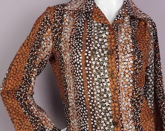 Vintage 1970s Blouse, Flower Power Shirt, Floral Boho Button Up Top Susan van Heusen