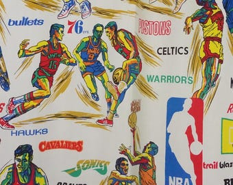 Vintage 70s NBA Bedspread by Sears with Basketball Team Logos Graphics