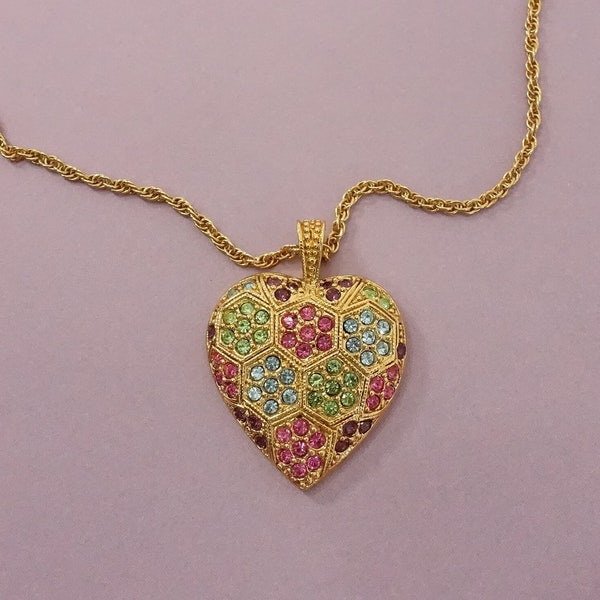 Vintage D'Orlan Crystal Heart Pendant Necklace