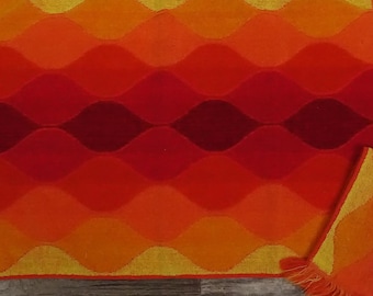 70s Cannon Seven Seas Bath Towel Set Mod Orange Yellow Red Waves