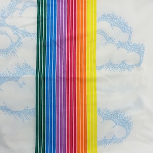 1980s Rainbow Stripe Bed Sheet Twin Flat Bedsheet Clouds and Rainbows Pacific