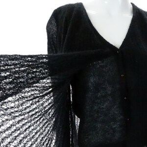 1970s Black Mohair Cardigan Sweater: Sheer Knit Overlay Antonella Ore / 36