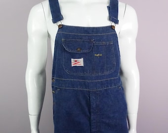 Vintage 70s GWG Red Strap Overalls Denim Carpenter Bibs Workwear Men's M/L 38" Waist