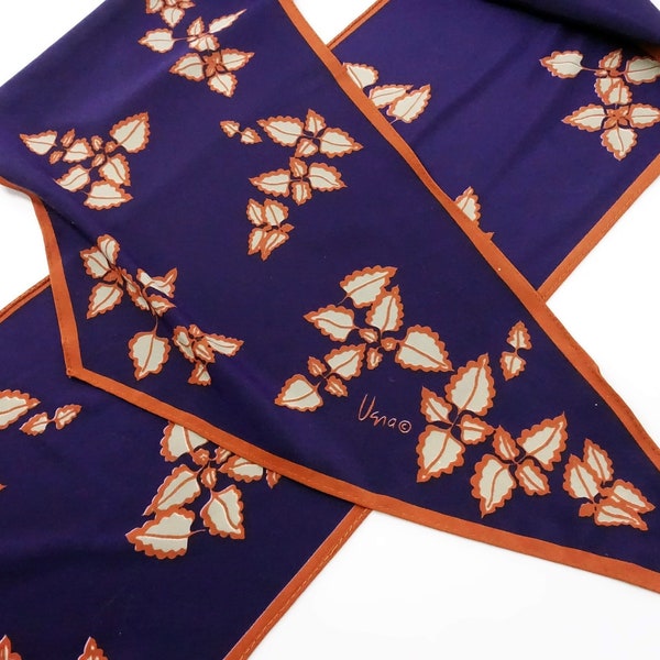 Vintage VERA NEUMANN Scarf Floral Pattern Purple Orange Wingtip Neckscarf