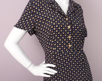 Vintage 90s does 30s Dress Short Sleeve Rayon Shirtwaist Maxi Grunge Era Size 7
