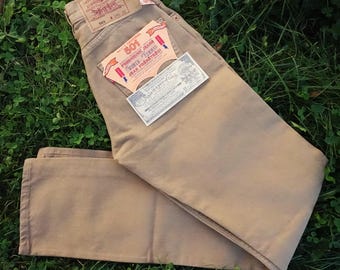 New Vintage 90s Levis 501 Jeans 1990s Light Brown Denim 24x32"