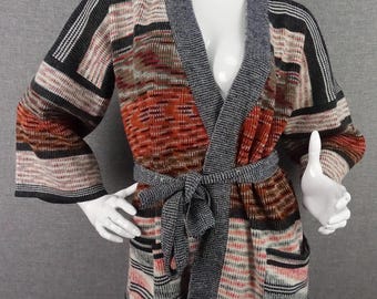 70s Sweater Space Dye Knit Wrap Cardigan Belted Hippie Bohemian Vintage 1970s
