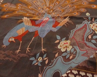Vintage Bottega Veneta Silk Scarf Peacock Floral Print 31"