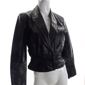 Vintage 80s Wilsons Black Leather Jacket Blazer Womens XS