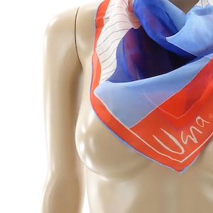 VERA NEUMANN Scarf Verasheer Sheer Chiffon Red White Blue Geometric Print Neckerchief