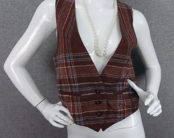 Jones NY Plaid Vest 80s / 90s Brown Wool Tartan Waist Coat