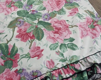 Vintage 80s Liberty of London Floral Bed Sheet: Ruffled Martex Full Flat Bedding