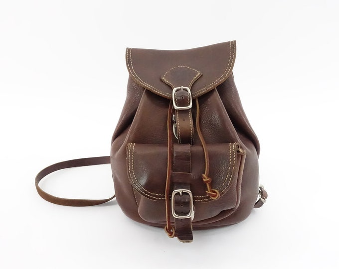 90s Roots Backpack Vintage ROOTS Canada Knapsack Backpack Brown Leather Purse Drawstring ...