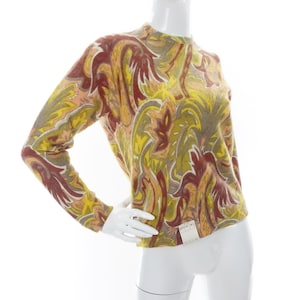 New Vintage 60s Sweater Abstract Print Angora Lambswool Pullover 1960s Knit Top