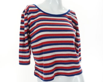 Vintage 70s Striped T Shirt 1970s Puff Sleeve Tee  / Small